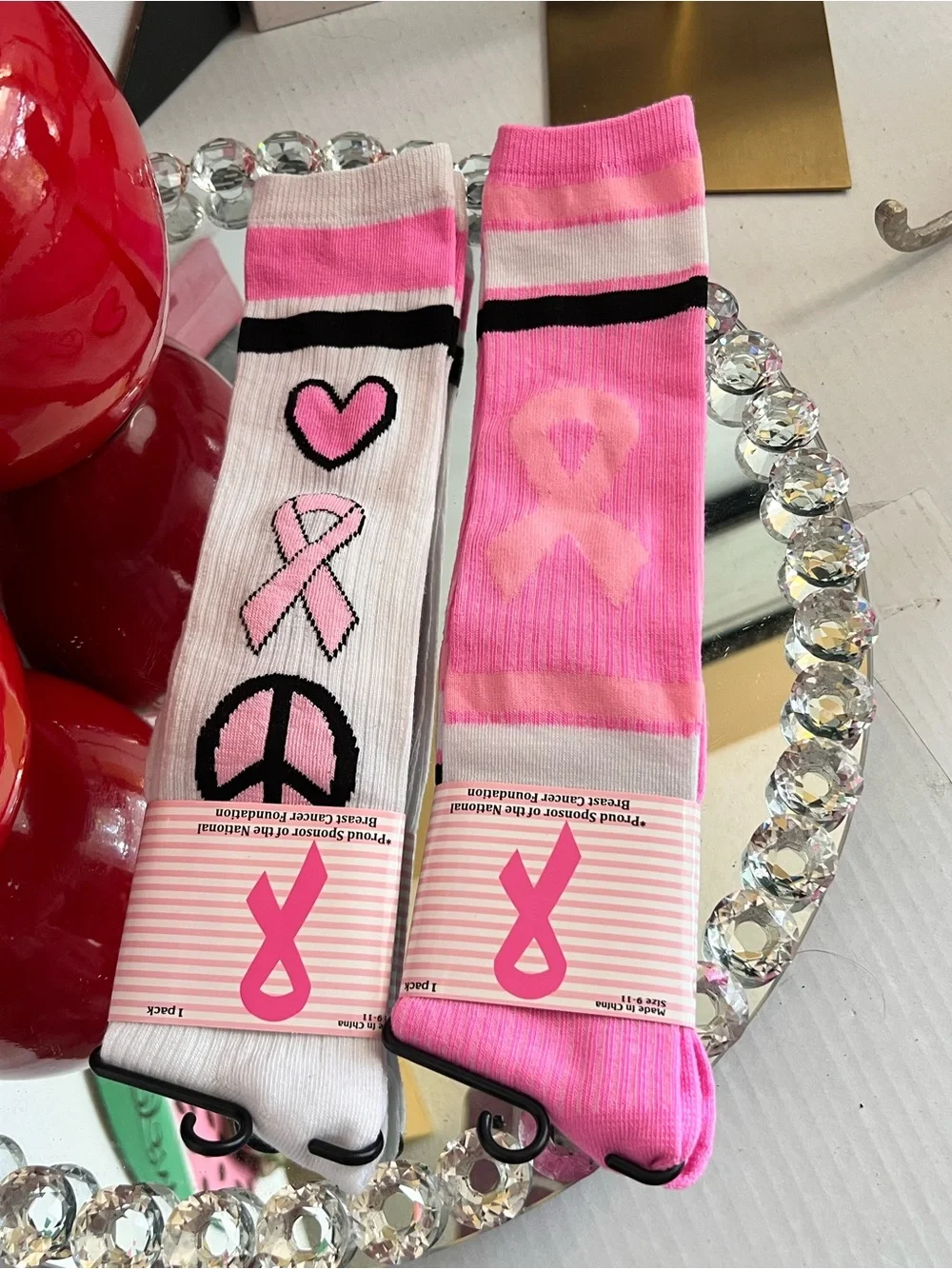 Pink Breast Cancer Foundation Socks  set 2 size 9~11 shoes